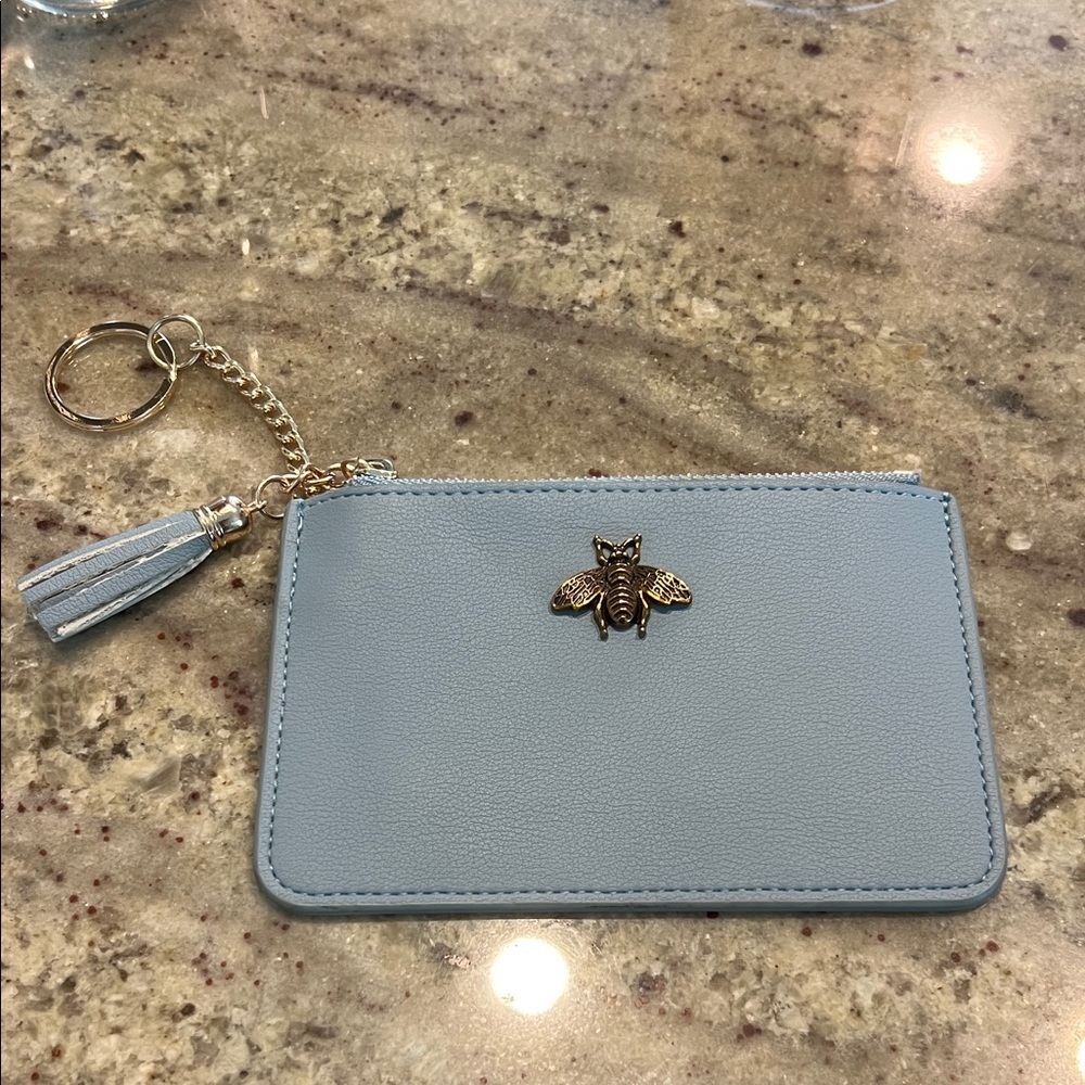Annabel Small Women's Coin Purse Bumblebee / Honeybee Design - NWOT Baby Blue